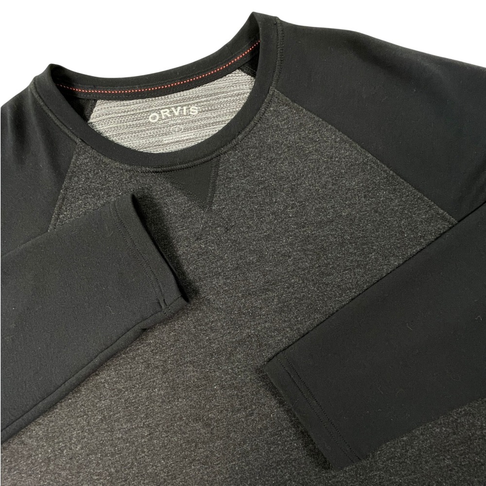 Orvis Classic Collection Shirt Mens L Black Charcoal Raglan Long Sleeve V-Stitch